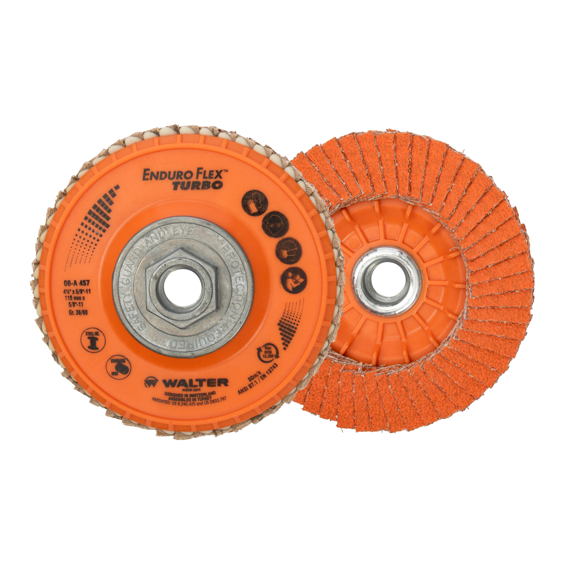 Walter Enduro-Flex Turbo Grinding Disc — 4.5in. x 5/8-11, 36/60 Grit, Ceramic Grain, Pack of 10, Model# 06A457